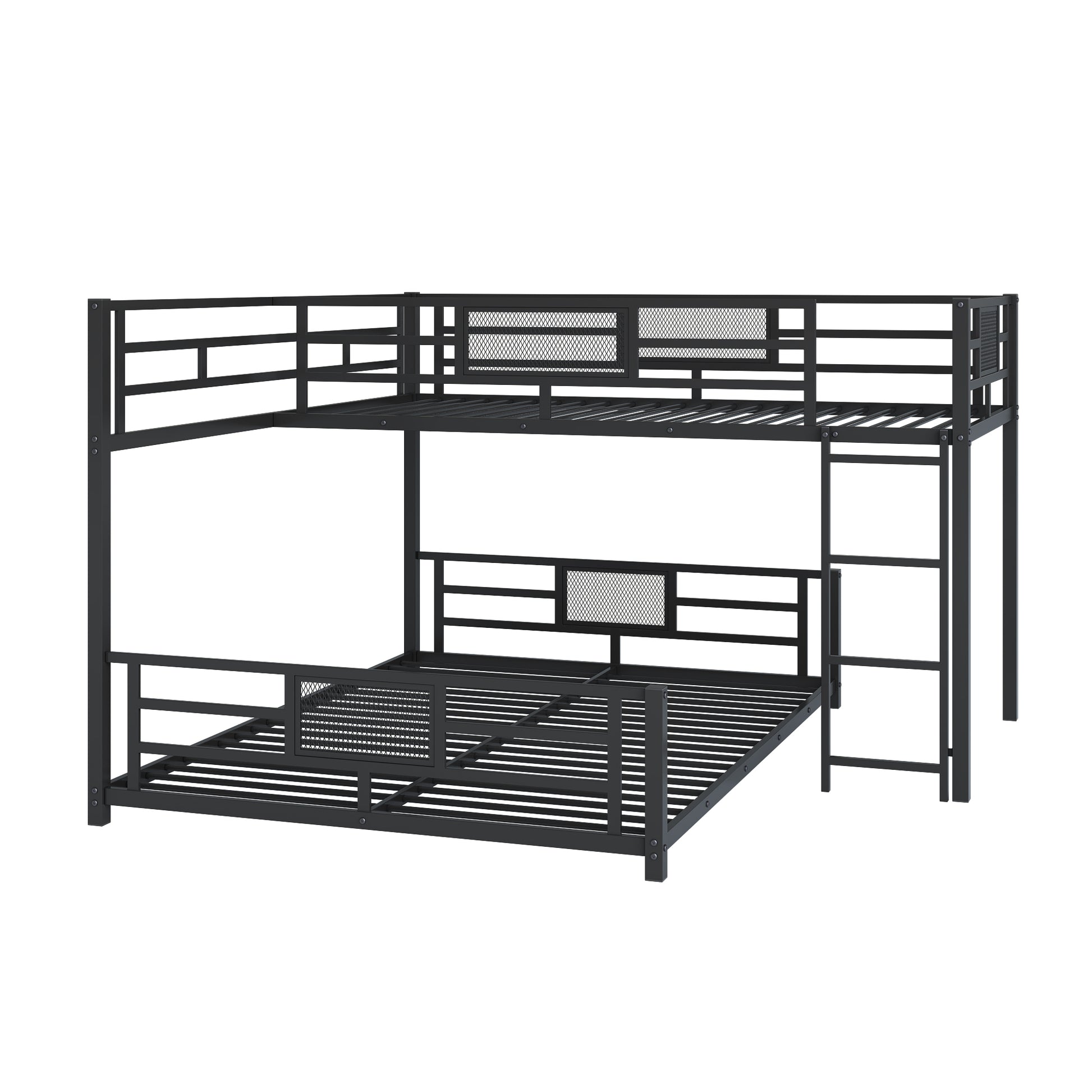 L Shaped Metal Twin Over Full Size Bunk Bed, Black Box Spring Not Required Black Metal Metal