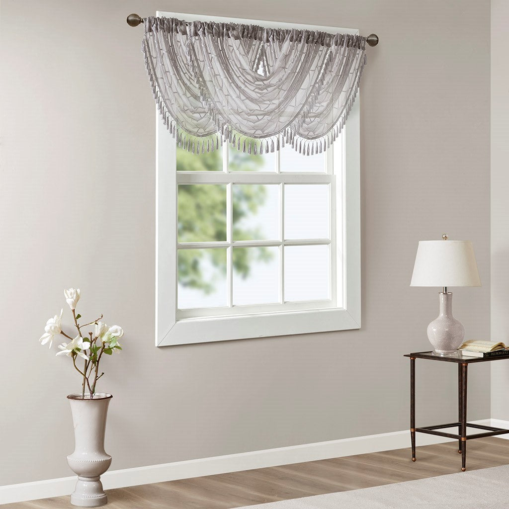 Diamond Sheer Embroidered Waterfall Valance Grey 38X46" Grey Polyester