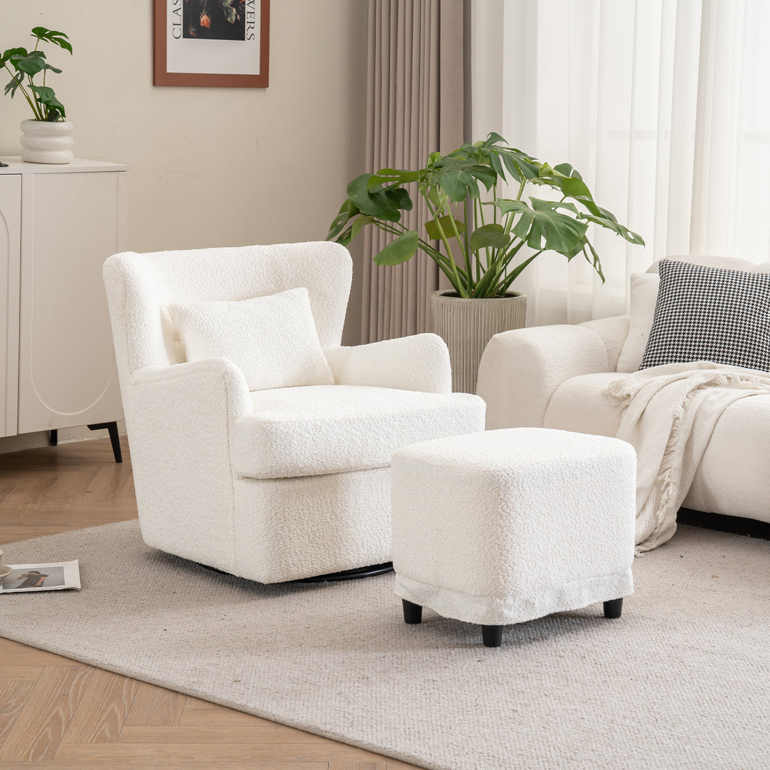Modern Luxury Velvet Swivel Chair, 360 Swivel Comfort Round Armchair, Single Sofa Chair With Lounge Seat For Bedroom Office Reading Space, Set Of 1Beige Beige Wood