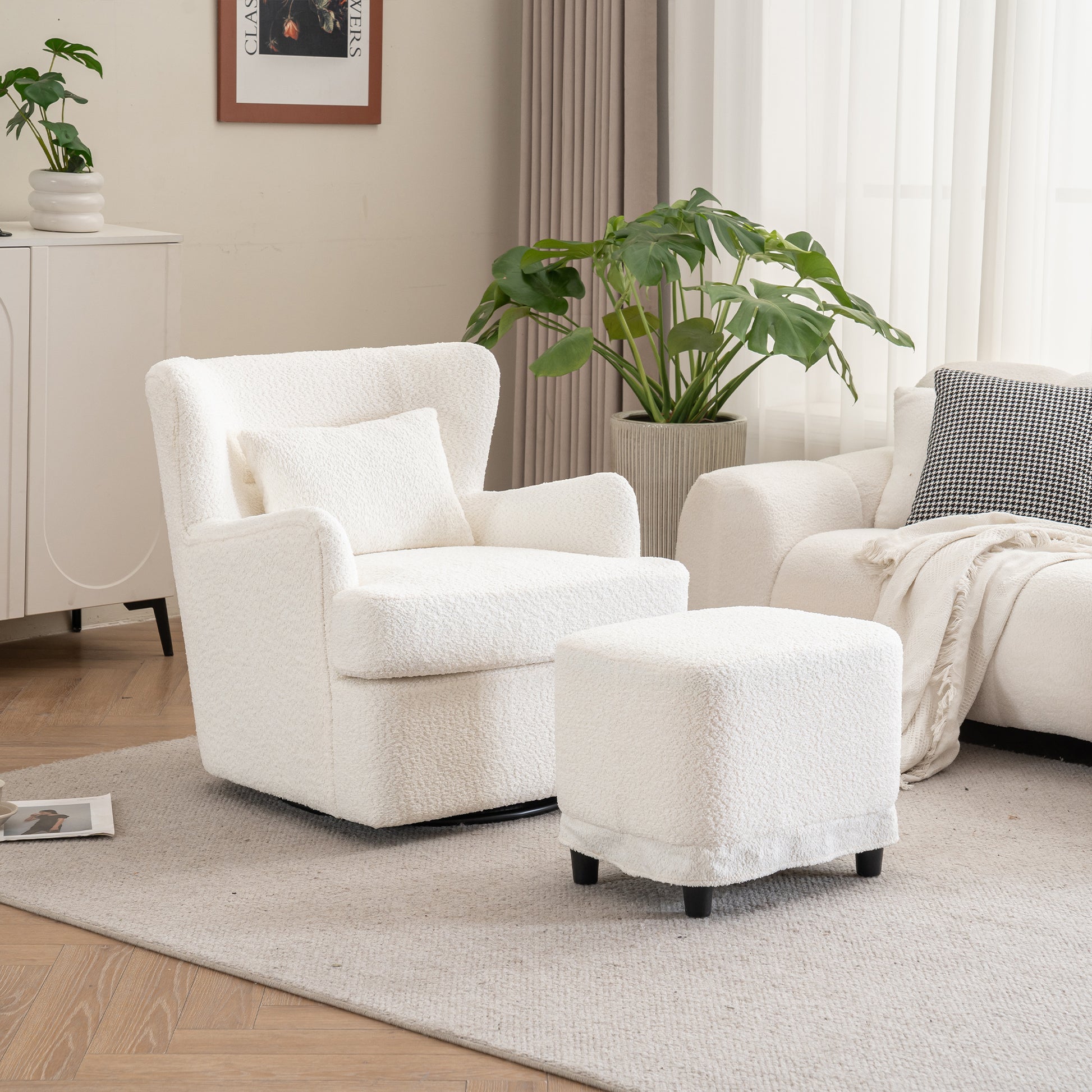 Modern Luxury Velvet Swivel Chair, 360 Swivel Comfort Round Armchair, Single Sofa Chair With Lounge Seat For Bedroom Office Reading Space, Set Of 1Beige Beige Wood
