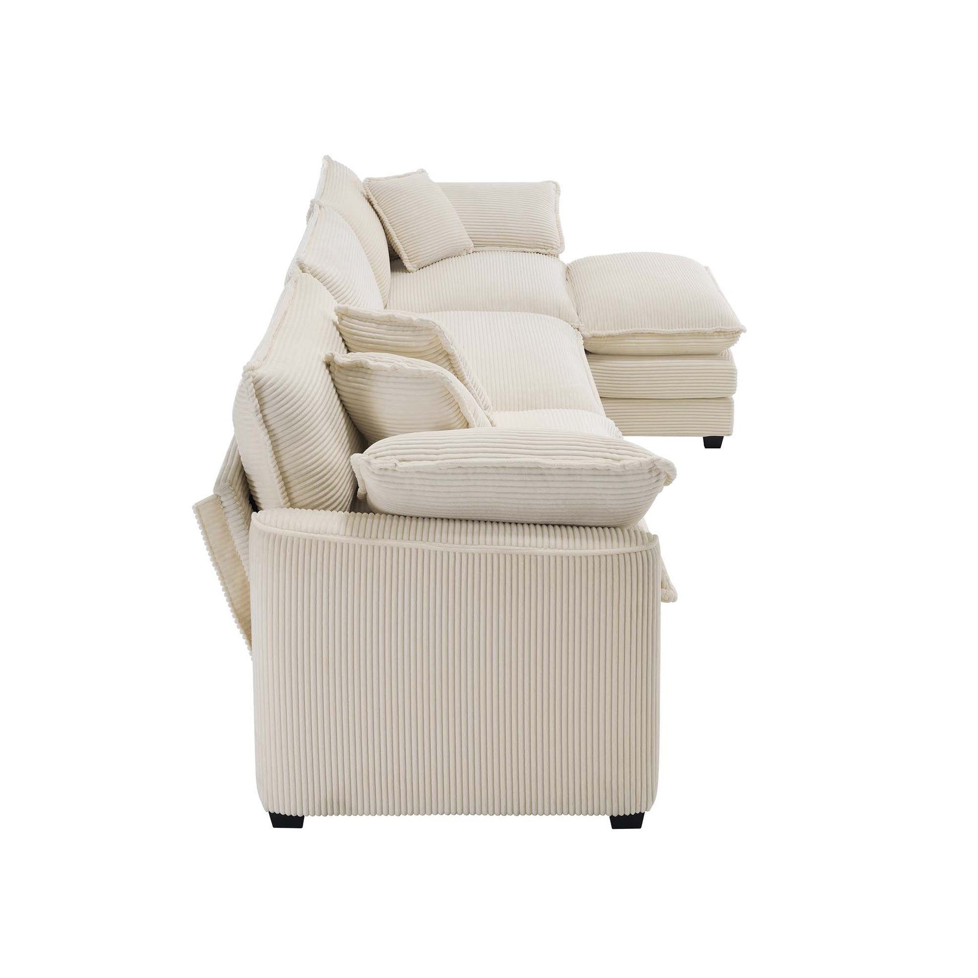 Sectional Sofa Modular Deep Seat 3 Seat Sofa Couch With Ottoman,Comfy Upholstered Furniture For Living Room,Light Beige Corduroy Sofa Beige Corduroy 3 Seat