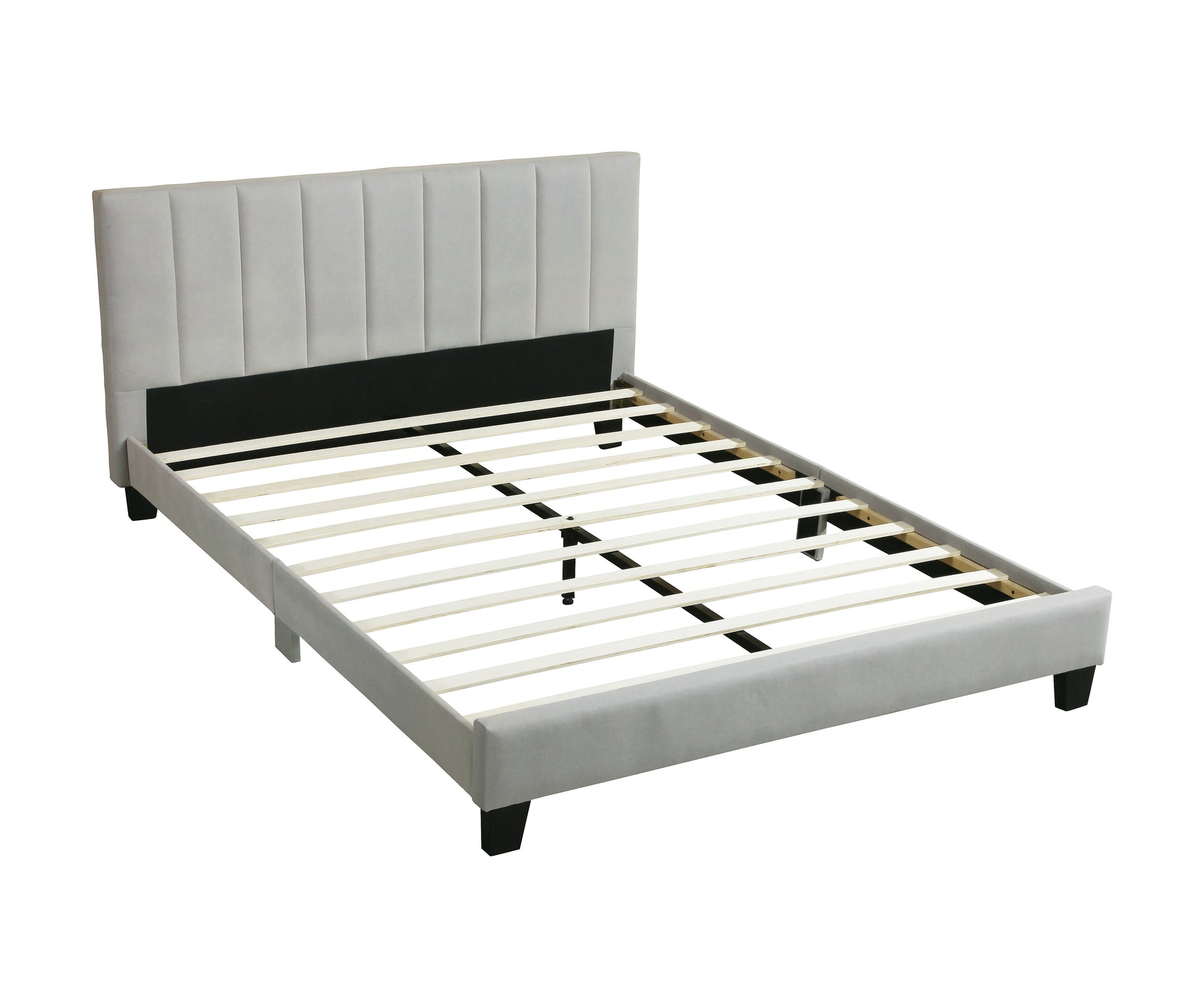 1Pc Queen Size Bed Beautiful Gray Polyfiber Vertical Tufted Hb Platform Bedframe Slats Bedroom Furniture Box Spring Not Required Queen Grey,Light Gray Wood Bedroom Modern,Transitional Rubberwood Bed