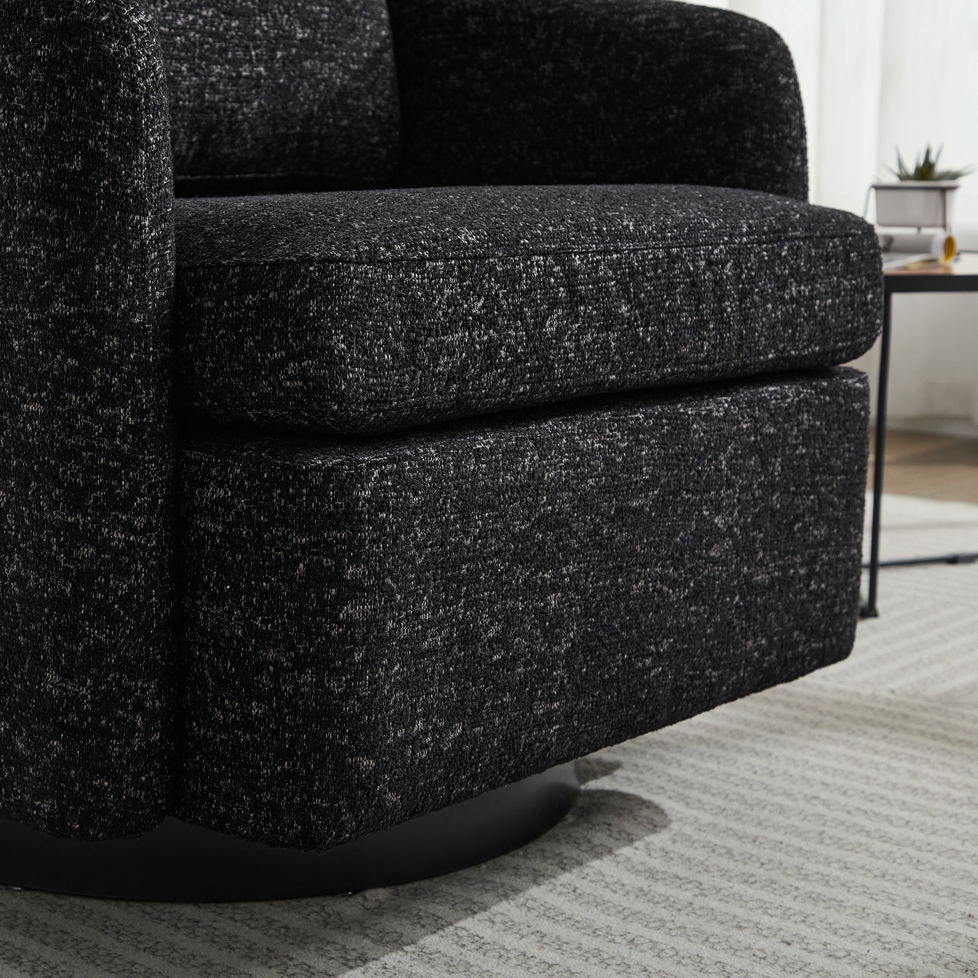 31.5"W Swivel Accent Chair And Comfy Round Accent Single Sofa Chair, 360 Degree Club Chair, Lounge Armchair For Living Room,Bedroom.Nursery.Black Gray Chenille Black Gray Chenille