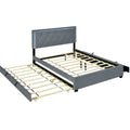 Queen Size Velvet Storage Platform Bed, With 2 Big Drawers, Twin Xl Size Trundle And Led Light, Gray Gray Velvet