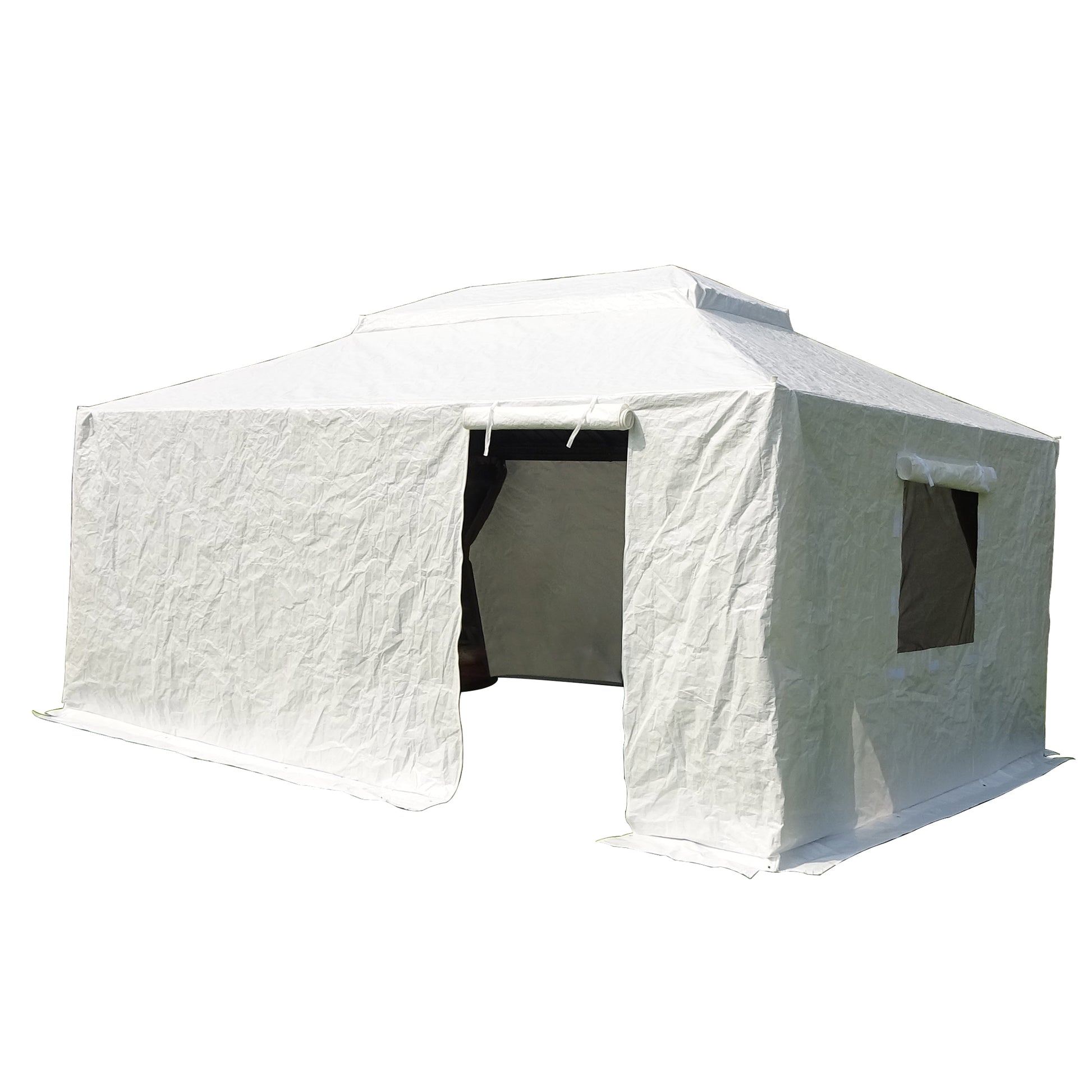 12'X14' Gazebo Cover For Hardtop Gazebos, Outdoor Universal Winter Gazebo Cover With Sidewalls And Mesh Windows, All Season Waterproof Enclosed Gazebo Cover, White White Polypropylene