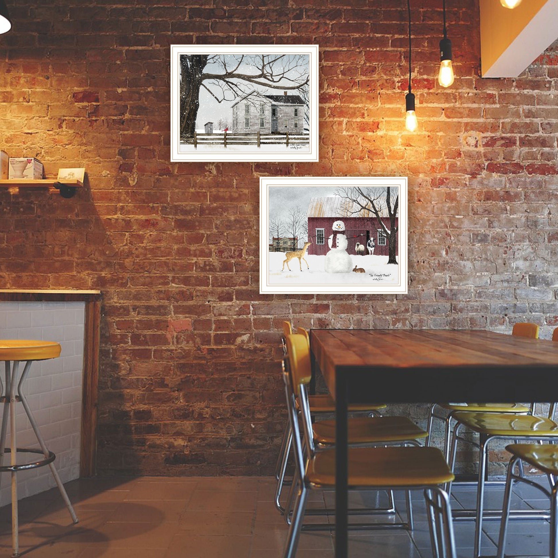 2 Piece Vignette Life In The Countryside Winter White Framed Wall Art For Living Room, Bedroom Wall Art Print For Home Decor By Billy Jacobs Multi Wood Paper