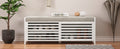 Distressed Shutter Storage Bench With Acacia Veneer For Retro Charm For Living Room, Entryway White White Mdf