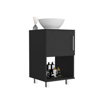 Single Bathroom Vanity, One Open Shelf, Single Door Cabinet, Black Black Solid Wood Mdf Engineered Wood