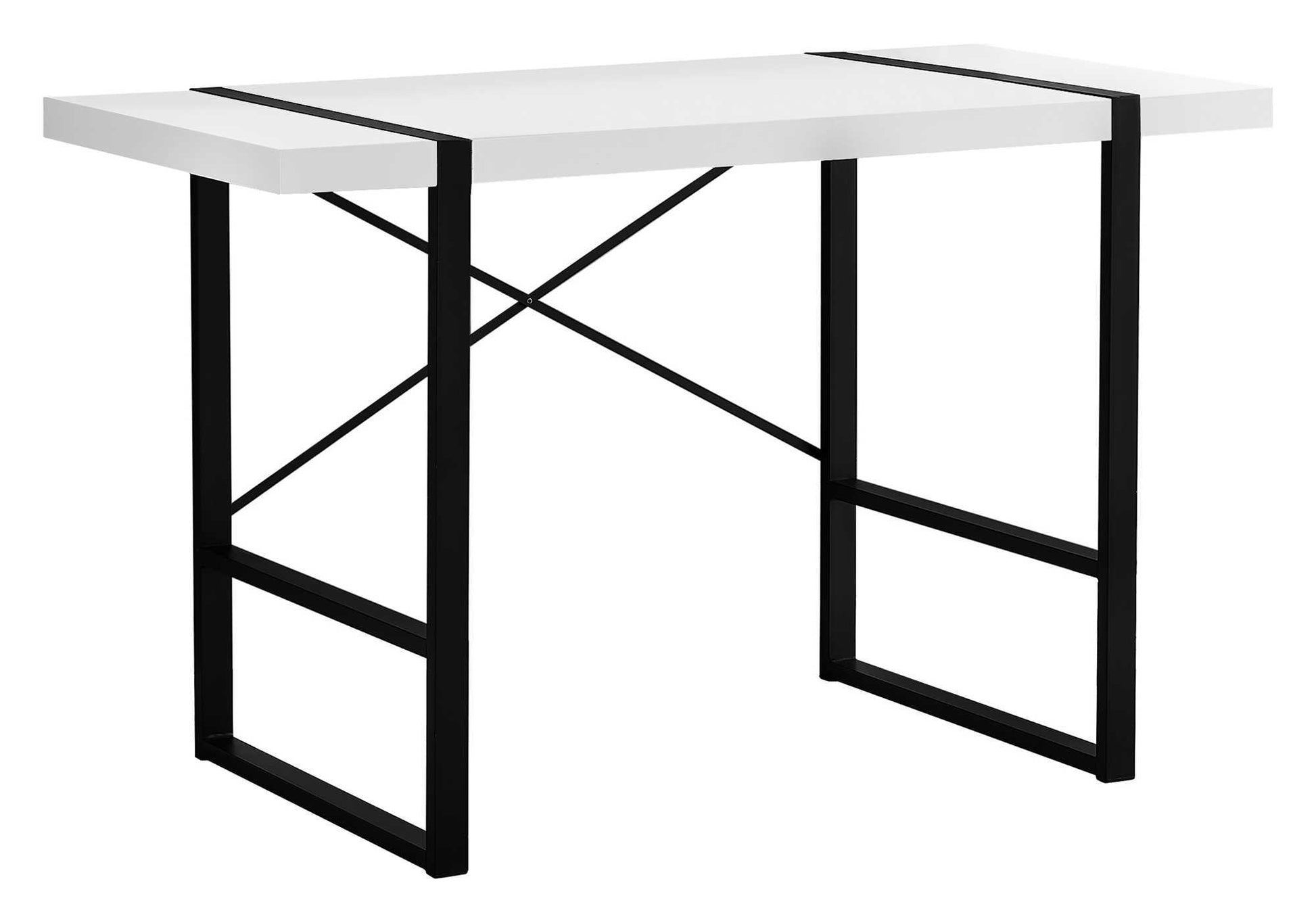 Computer Desk, Home Office, Laptop, 48"L, Work, White Laminate, Black Metal, Contemporary, Modern White Particle Board