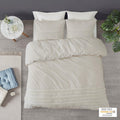 3 Piece Cotton Seersucker Duvet Cover Set Queen Ivory Cotton