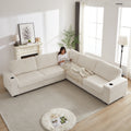 110 Inch Oversized Corduroy Corner Sofa,L Shaped Corner Couch With Two Storage Spaces,Usb Port & T Pyce Port And Cup Holderdeep Seat Comfy Upholstered Couches For Living Room Not Freely Combinable Beige Corduroy 5 Seat