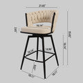 Bar Chair Toweling Woven Bar Stool Set Of 2, Black Legs Barstools No Adjustable Kitchen Island Chairs,360 Swivel Bar Stools Upholstered Counter Stool Arm Chairs With Back Footrest, White White Foam Linen