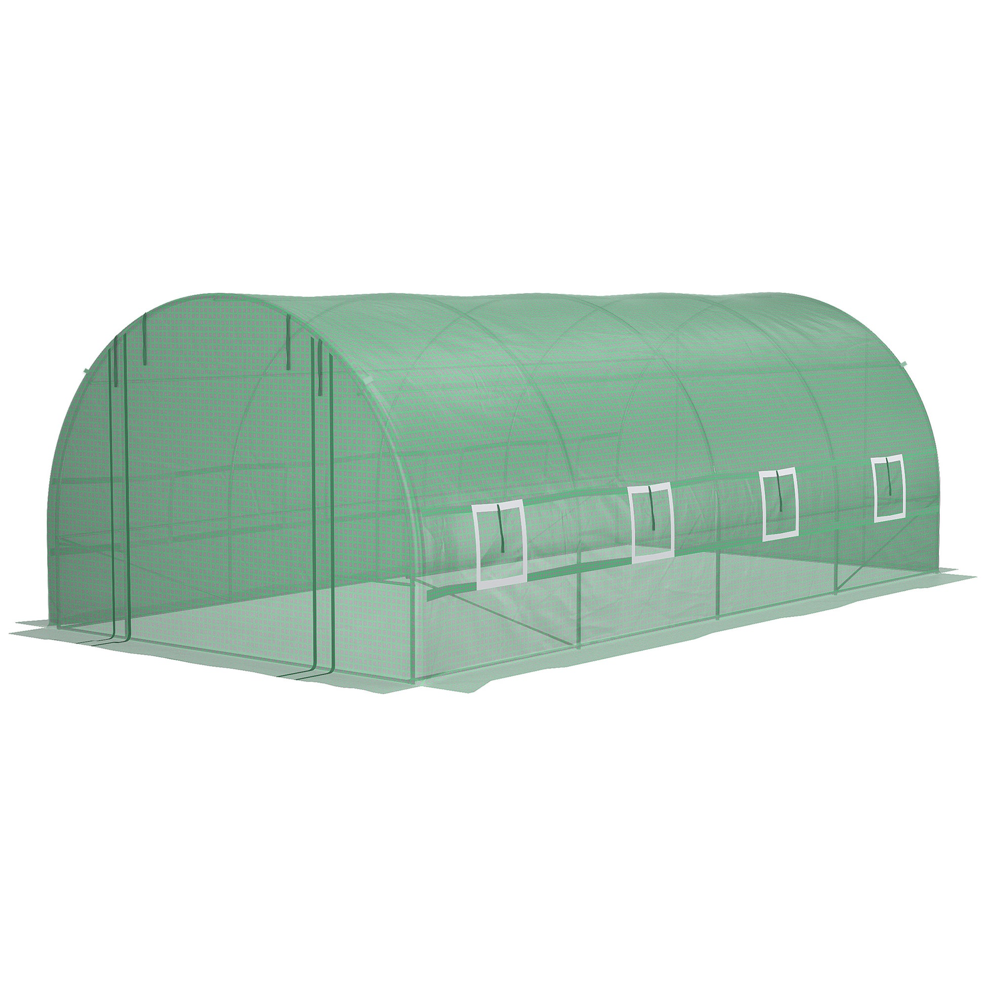 Outsunny 19' X 10' X 7' Walk In Tunnel Greenhouse With Zippered Door & 8 Mesh Windows, Large Garden Hot House Kit, Galvanized Steel Frame, Green Green Steel