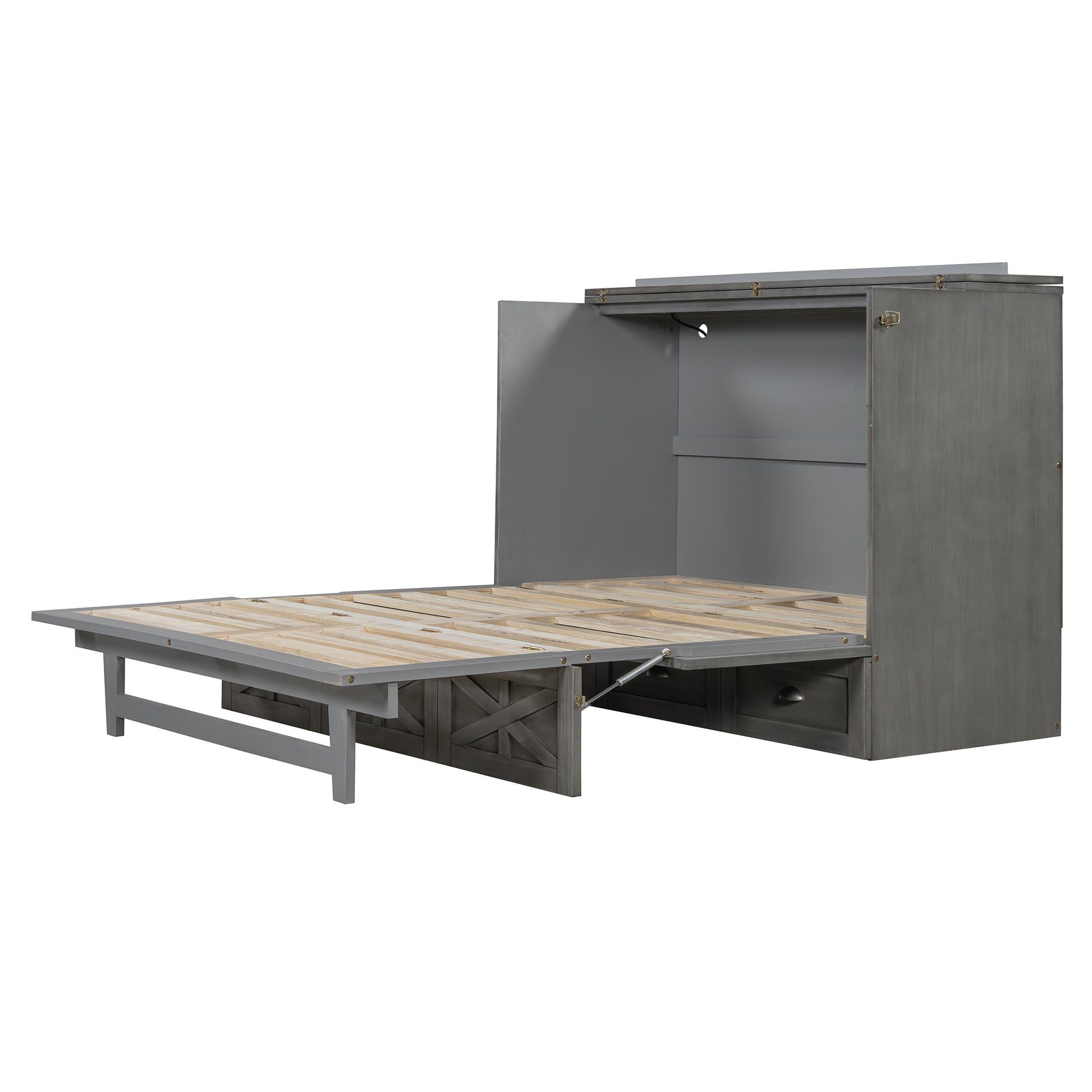 Full Size Murphy Bed With Large Drawers,Brushed Gray Full Gray Plywood