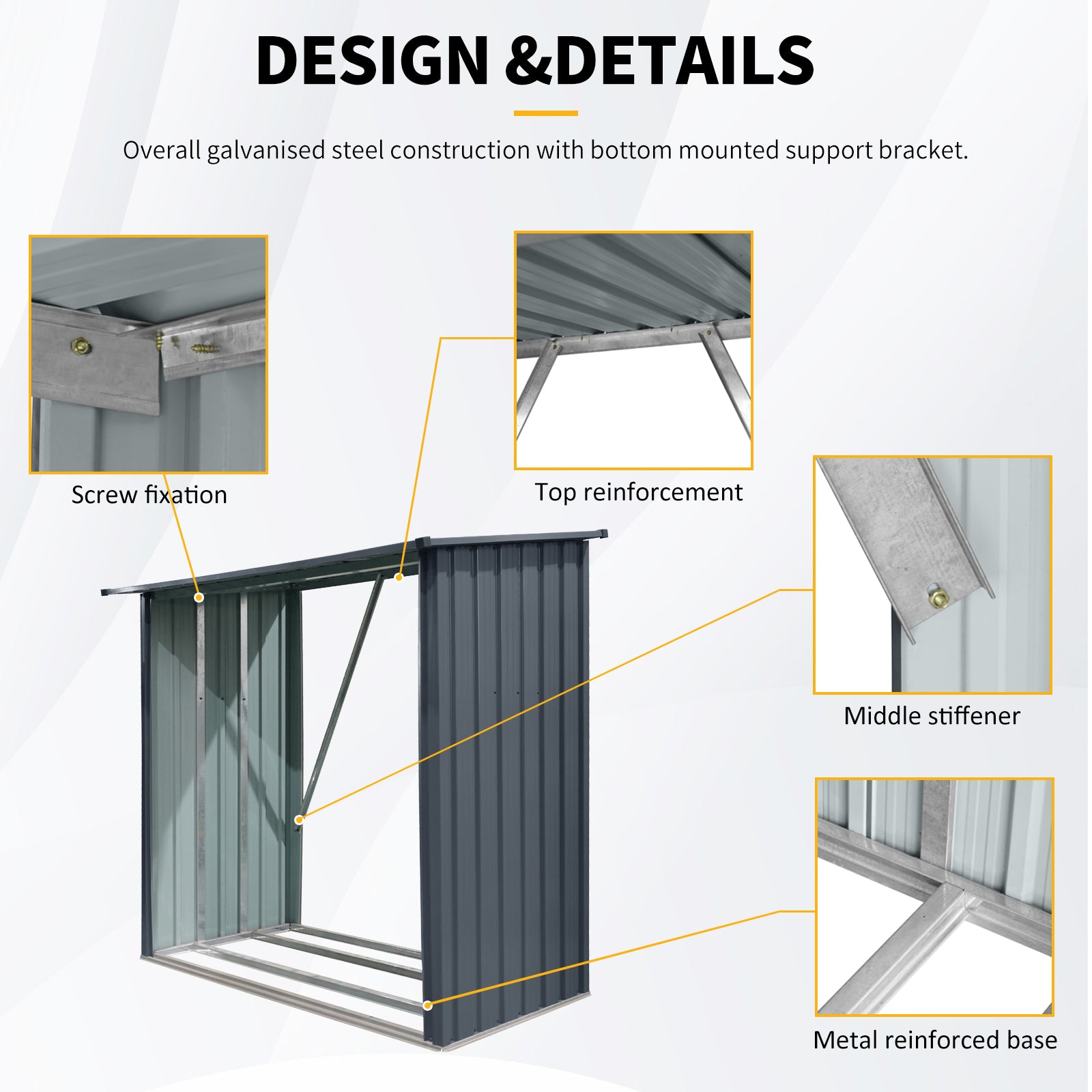 Outdoor Steel Firewood Rack,Open Wood Shed With Sloped Roof For Firewood,Pellet,Or Lumber Storage,Black Black Metal