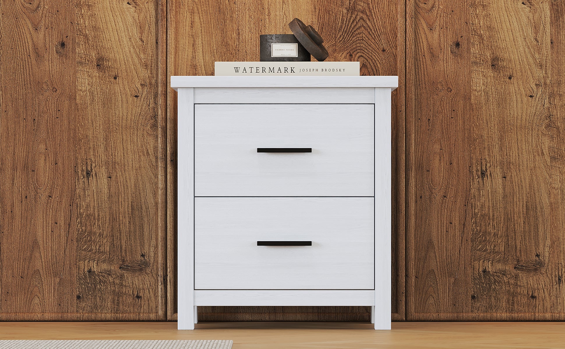 Vintage Two Drawer Wooden Nightstand, Simple And Generous, Large Storage Space,White White Particle Board Mdf