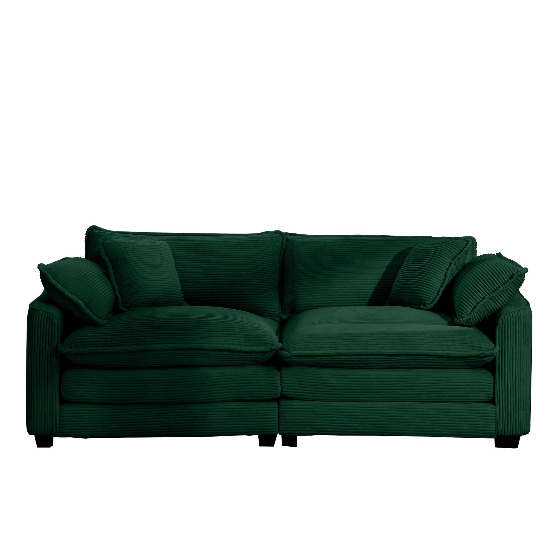 Modern Fabric Living Room Sofa With 4 Pillows Upholstered Large Deep Seating Loveseat, Green Corduroy Green Corduroy 2 Seat