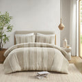 3 Piece Striped Cotton Duvet Cover Set Queen Multicolor Cotton