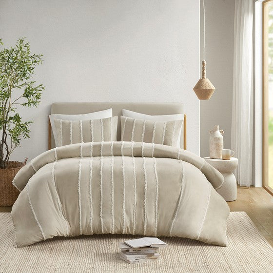 3 Piece Striped Cotton Duvet Cover Set Queen Multicolor Cotton
