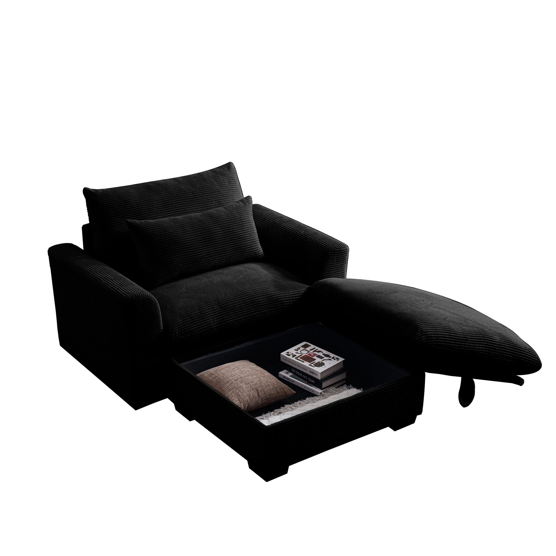 Black Corduroy Sofa Couch, Modular Couch With Storage Ottoman, Couch Deep Seat Couches For Modern Living Room Apartment Office Black Corduroy 1 Seat