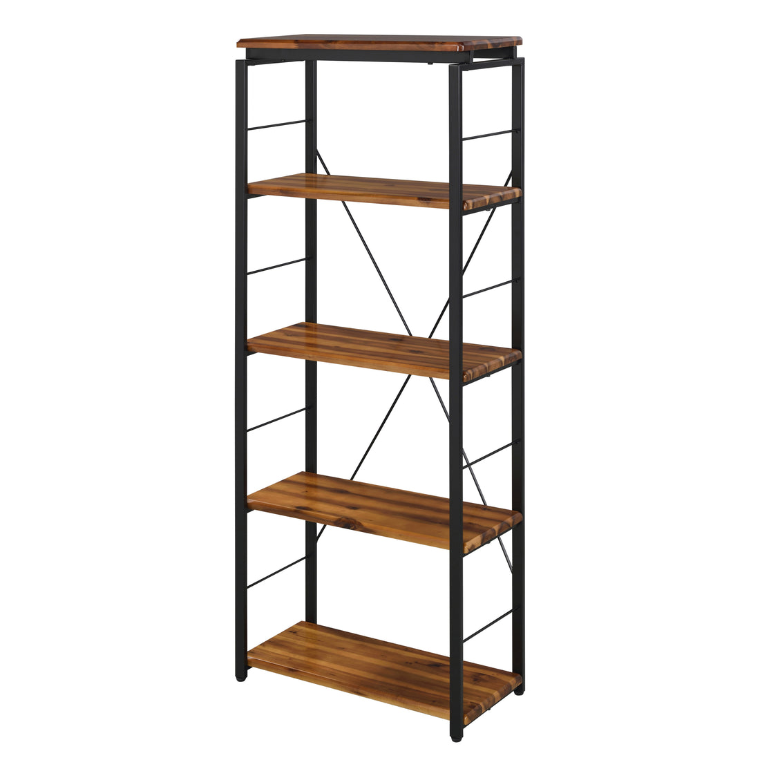 Oak And Black 4 Shelf Bookcase 4 Black Brown Brown Etagere Horizontal Primary Living Space Wood Open Back Contemporary Wood Metal