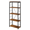 Oak And Black 4 Shelf Bookcase 4 Black Brown Brown Etagere Horizontal Primary Living Space Wood Open Back Contemporary Wood Metal