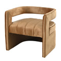 Modern Velvet Accent Chair With Ribbed Detail, Luxury Curved Fully Upholstered Accent Chair, Brown No Assembly Needed Brown Velvet