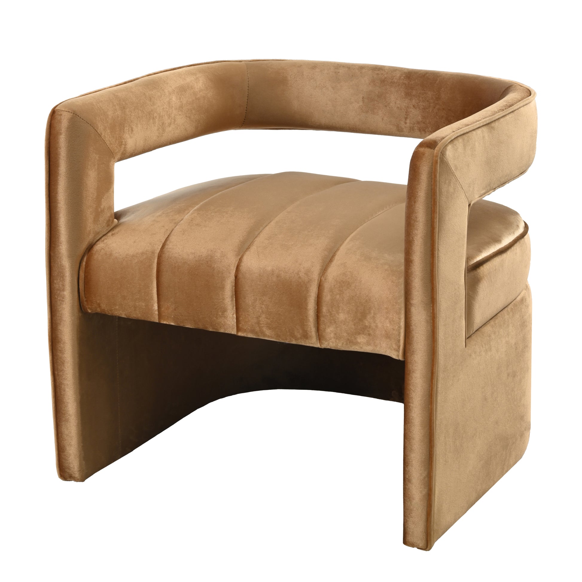 Modern Velvet Accent Chair With Ribbed Detail, Luxury Curved Fully Upholstered Accent Chair, Brown No Assembly Needed Brown Velvet