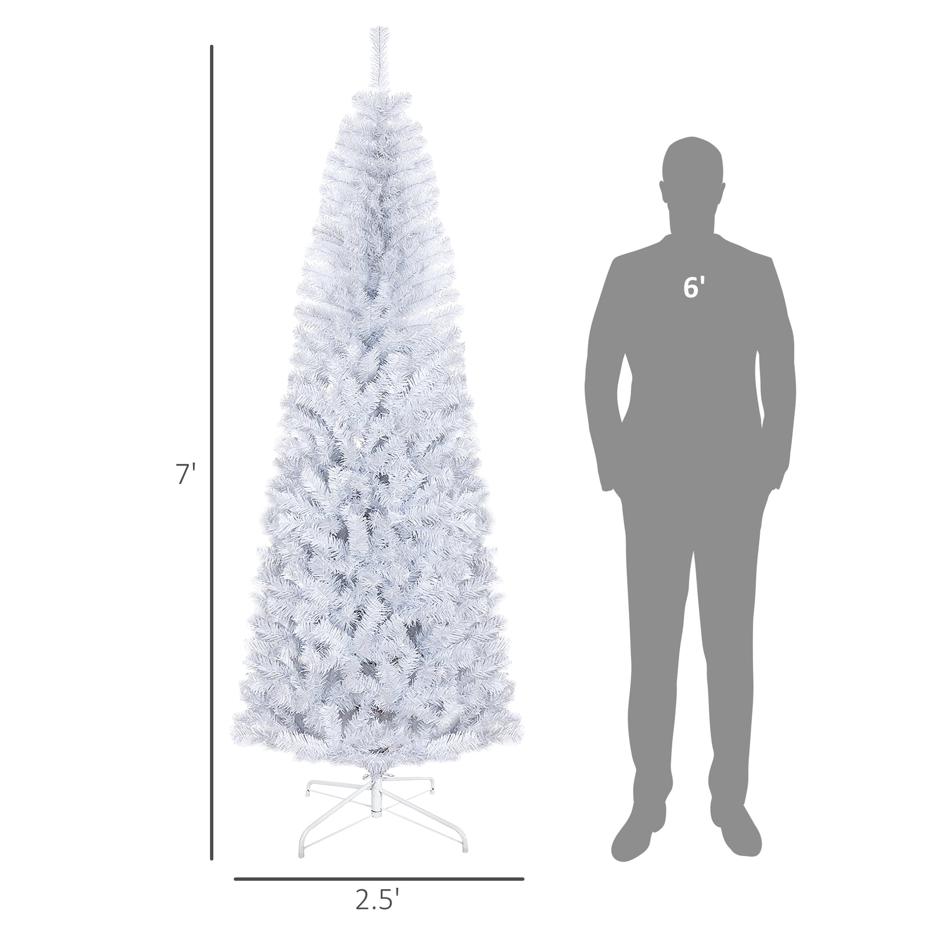 Homcom 7Ft Pencil Christmas Tree, Unlit Artificial Christmas Tree Slim Douglas Fir Xmas Tree With Realistic Branches, Halloween Tree With 818 Tips, White White Plastic