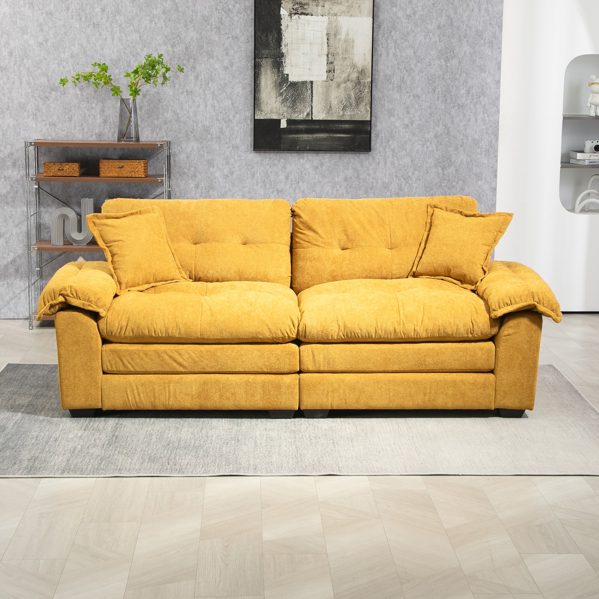 84" Chenille Recliner Sofa Small Sofa Loveseat Deep Seat Sofa Couch With 2 Throw Pillows & Memory Foam For Living Room Apartment Office Lounge Yellow Yellow Memory Foam Chenille,Upholstered 2 Seat