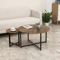 Homcom Round Coffee Table Set Of 2, Industrial Living Room Tables With Metal Frame, Circle Coffee Tables For Living Room, Rustic Brown Rustic Brown Mdf