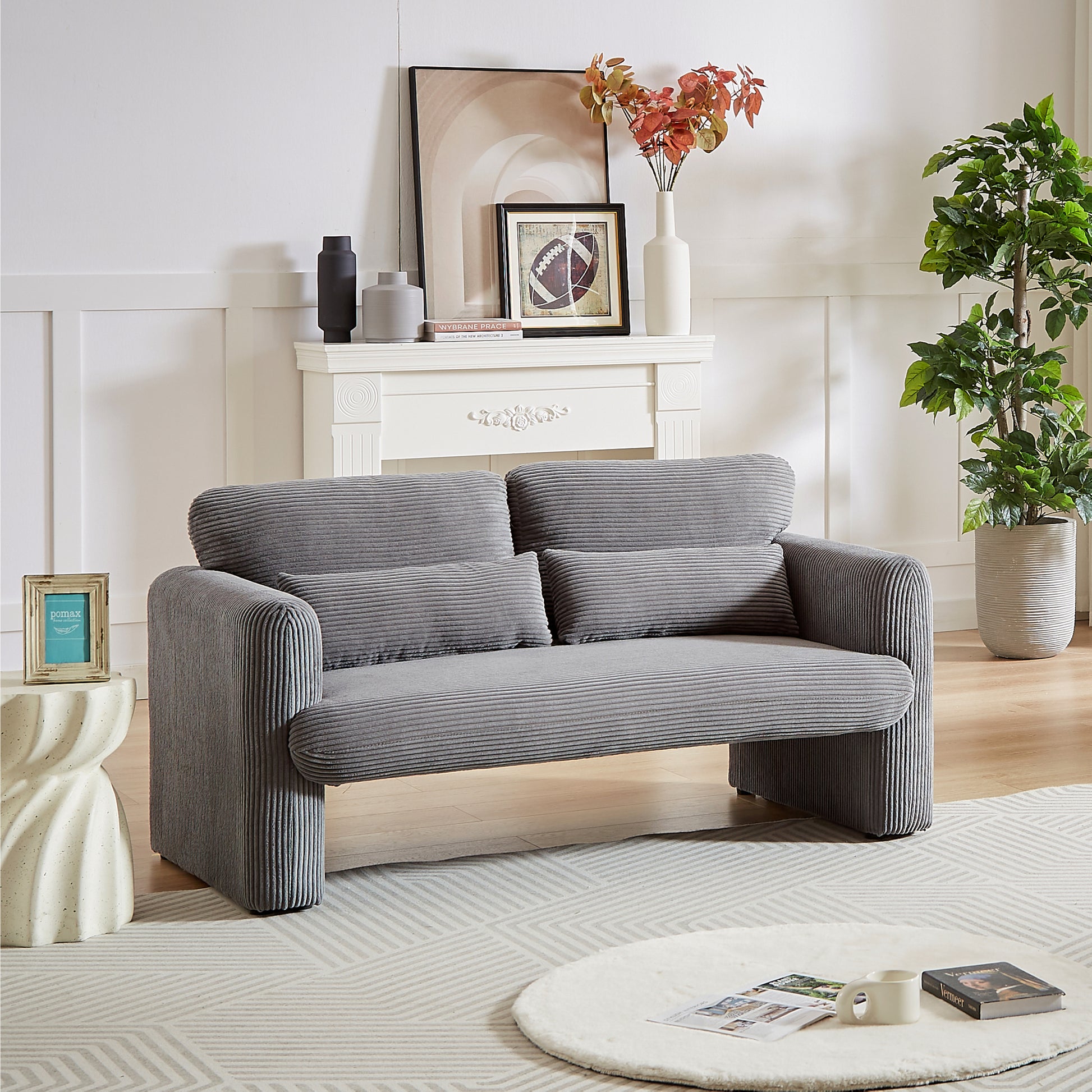 60"Corduroy Fabric Loveseat Sofa With 60"Loveseat Sofa, Modern Sofa With Support Pillow, For Apartment, Office, Living Room & Bedroom Grey Corduroy 2 Seat