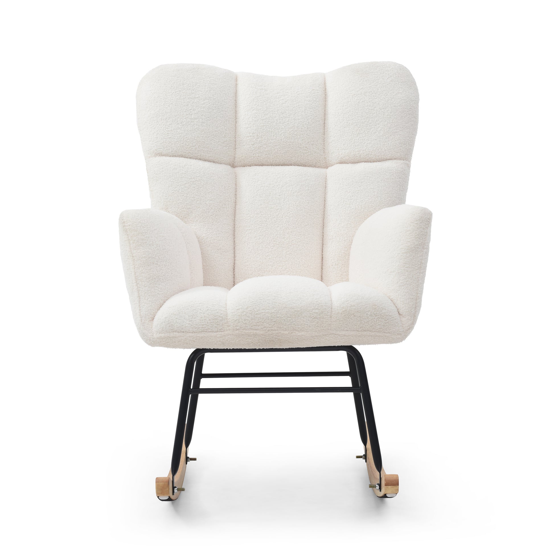 Rocking Chair Teddy Upholstered Glider Rocker Rocking Accent Chair Padded Seat With High Backrest Armchair Comfy Side Chair For Living Room Bedroom Offices Beige Beige Polyester