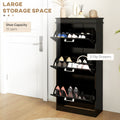 Homcom Shoe Cabinet For Entryway, Narrow Shoe Rack Storage Organizer With 3 Flip Drawers And Adjustable Shelves For 15 Pairs Of Shoes, Black Black Mdf