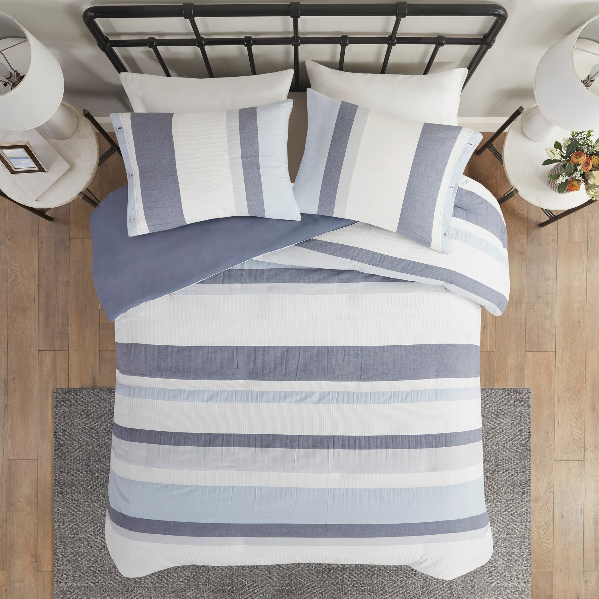 3 Piece Jacquard Duvet Cover Set Queen Blue Polyester