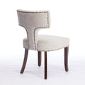 Mid Century Modern Dining Chairs Set Of 2, Farmhouse Linen Fabric Upholstered Accent Chair Curved Backrest With Copper Nails Around,Kitchen Chairs With Hardwood Frame, Beige Beige Rubberwood Set Of 2 Foam Upholstered