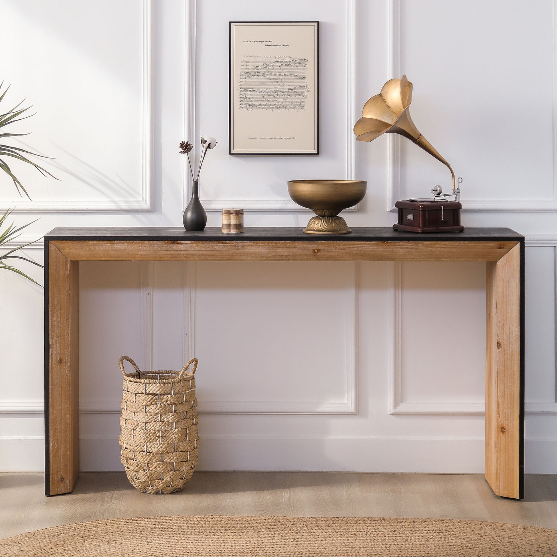 Black Natural Wooden Console Table Narrow Entryway Table Modern Couch Table Small Entry Way Tables, Easy Assembly, Multi Colors Black Natural Distressed Finish Desk Top Dining Room Mix Match,Modern Floor Mount Rectangular Console Tables Powder Coated