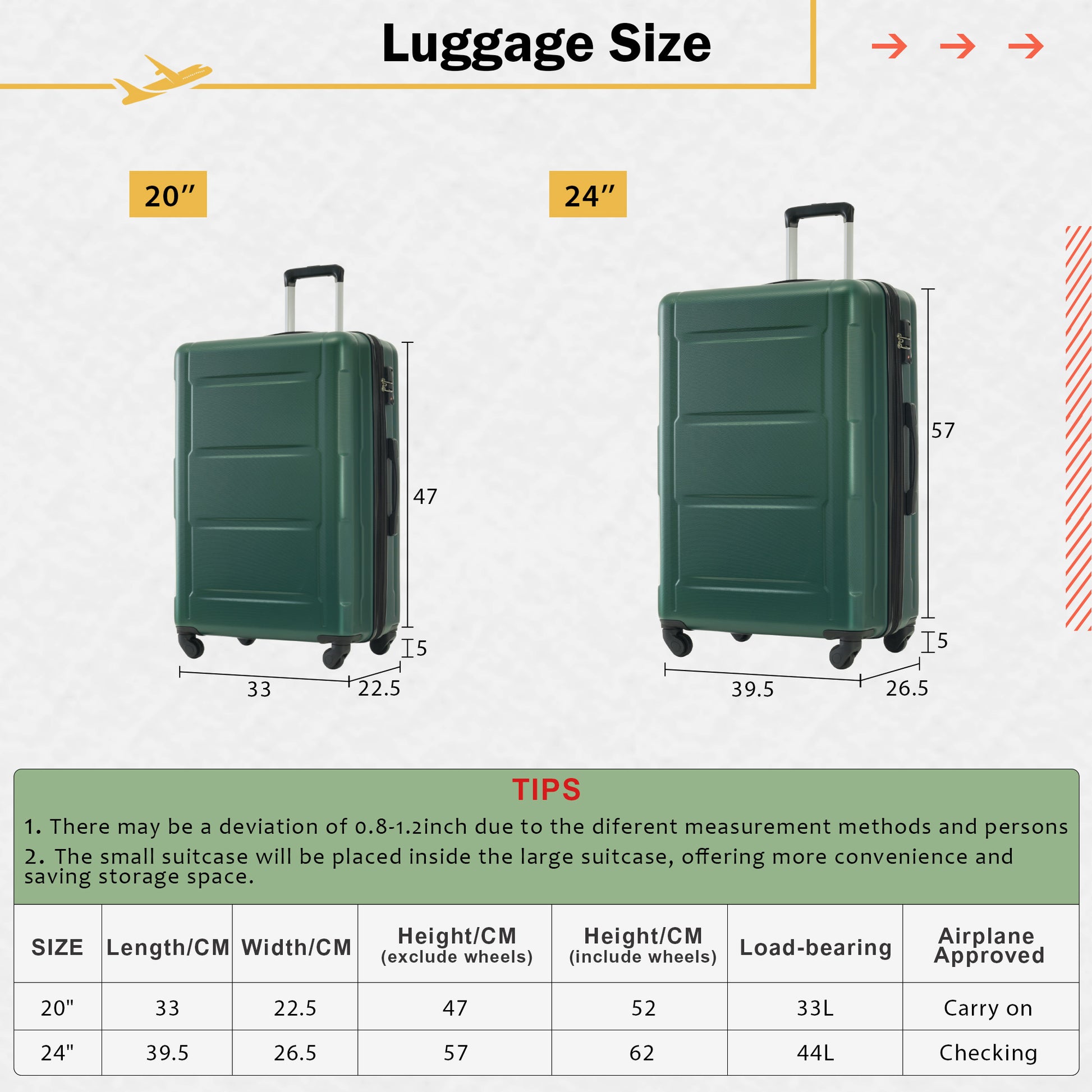 2 Piece Luggage Set With Bags Expanable Spinner Wheels Abs Lightweight Suitcase With Tsa Lock 20Inch 24Inch Green Abs