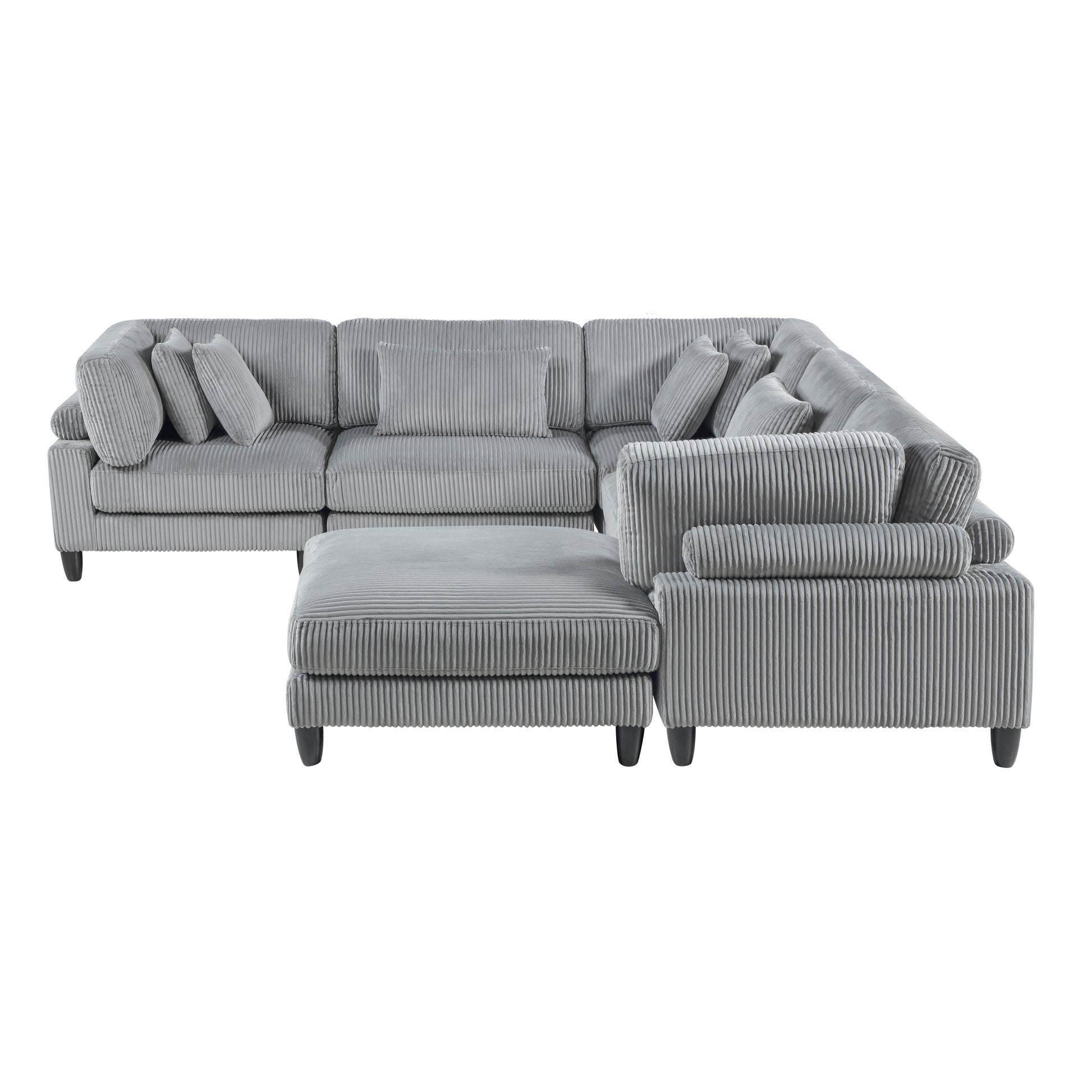 6Pc Modular Sectional Set Gray Corduroy Upholstery 2X Armless Chairs 3X Corner Seats 1X Ottoman Pillows Living Room Furniture Gray Corduroy Wood Primary Living Space Contemporary,Modern Modular