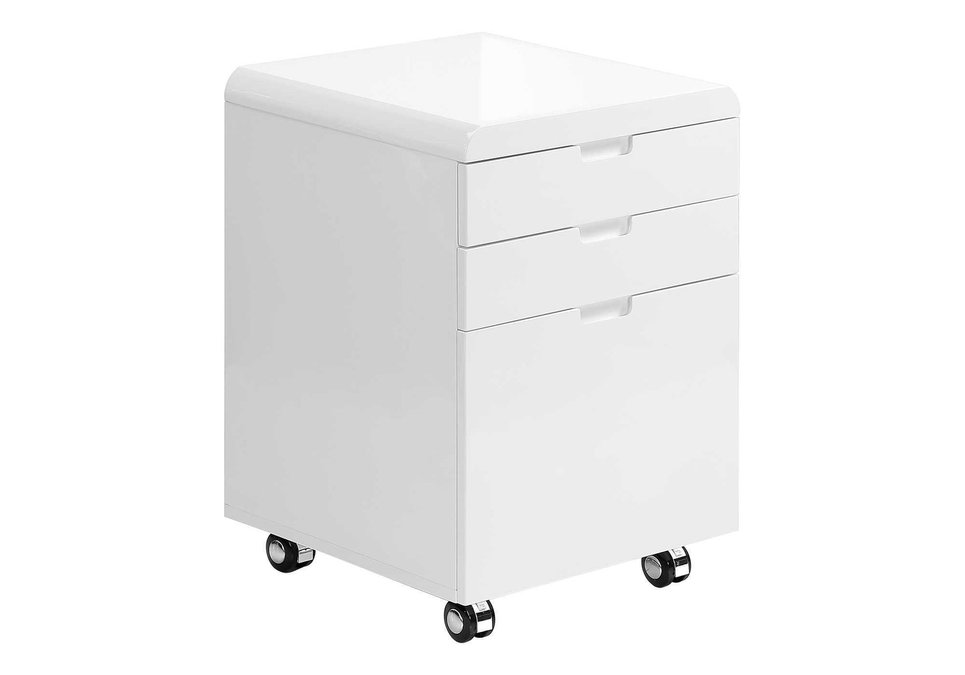 File Cabinet, Rolling Mobile, Storage Drawers, Printer Stand, Office, Work, Glossy White Laminate, Contemporary, Modern White Mdf