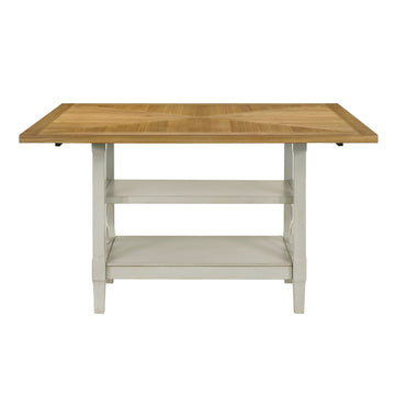 1Pc Counter Height Table Base With 2 Shelves, Light Oak And Gray Finish Casual Country Style Dining Wooden Kitchen Furniture Gray,Light Oak Seats 6 Dining Room Kitchen & Dining Tables Rectangular Wood