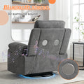 Power Recliner Glider Chair With Bluetooth Speaker 270 Degree Swivel With Led Light Side Arm With Storage Pockets Usb Type C Charging Port Button Control Retractable Footrest Adjustable Backrest Dg Dark Grey Linen Power Push Button Primary Living Space