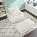 39 Inch Spring Upholstered Armchair And Ottoman Set Comfortable Single Sofa With Cup Holder And Corduroy Fabric, Perfect For Living Room Or Bedroom White Corduroy 1 Seat