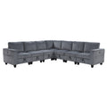 7 Piece Modular Sectional With Storage Seats, Side Pockets, Charging Ports Dark Gray Corduroy Fabric Modern Living Room Sectional Couch Solid Wood Furniture Dark Gray Polyester Wood Primary Living Space Modern Solid Wood 7 Seat