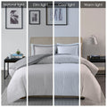 Reversible Yarn Dyed Stripe Down Alternative Comforter Set Queen White Gray Microfiber
