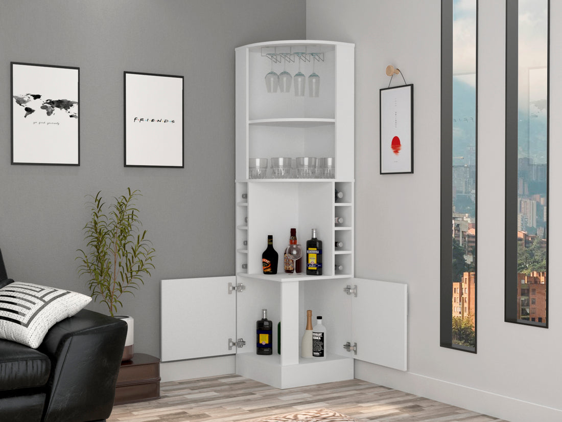 Syrah Corner Bar Cabinet, Two External Shelves White White Particle Board Particle Board