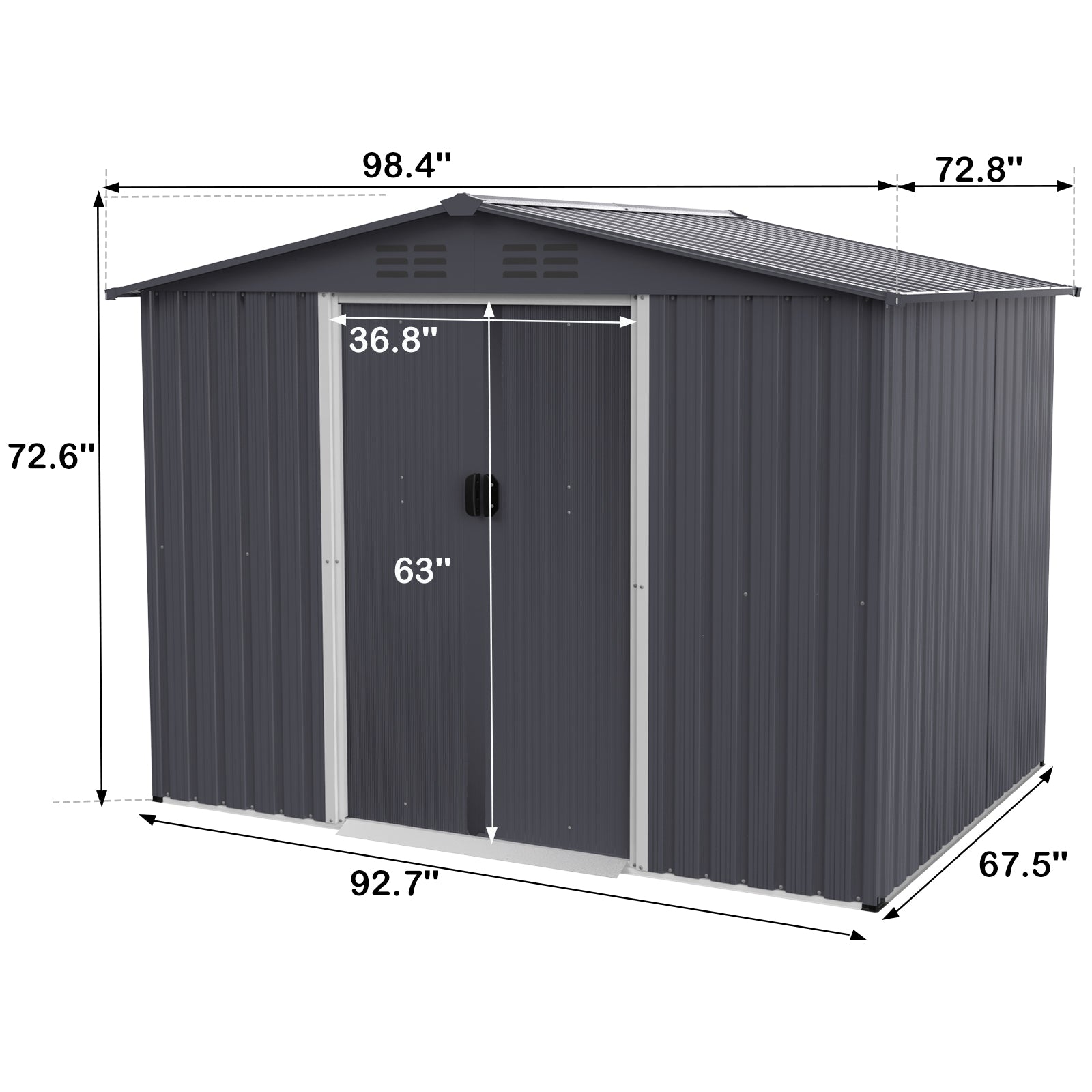 Outdoor Storage Shed 8 X 6 Ft Large Metal Tool Sheds, Heavy Duty Storage House With Sliding Doors With Air Vent For Backyard Patio Lawn To Store Bikes, Tools, Lawnmowers Dark Grey Dark Grey