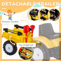 Aosom Digger Ride On Truck Kids Car With Horn, Excavator Ride On Toy, Imaginative Toy Construction Car, 6 Wheels & Detachable Trailer, Yellow Yellow Iron Plastic