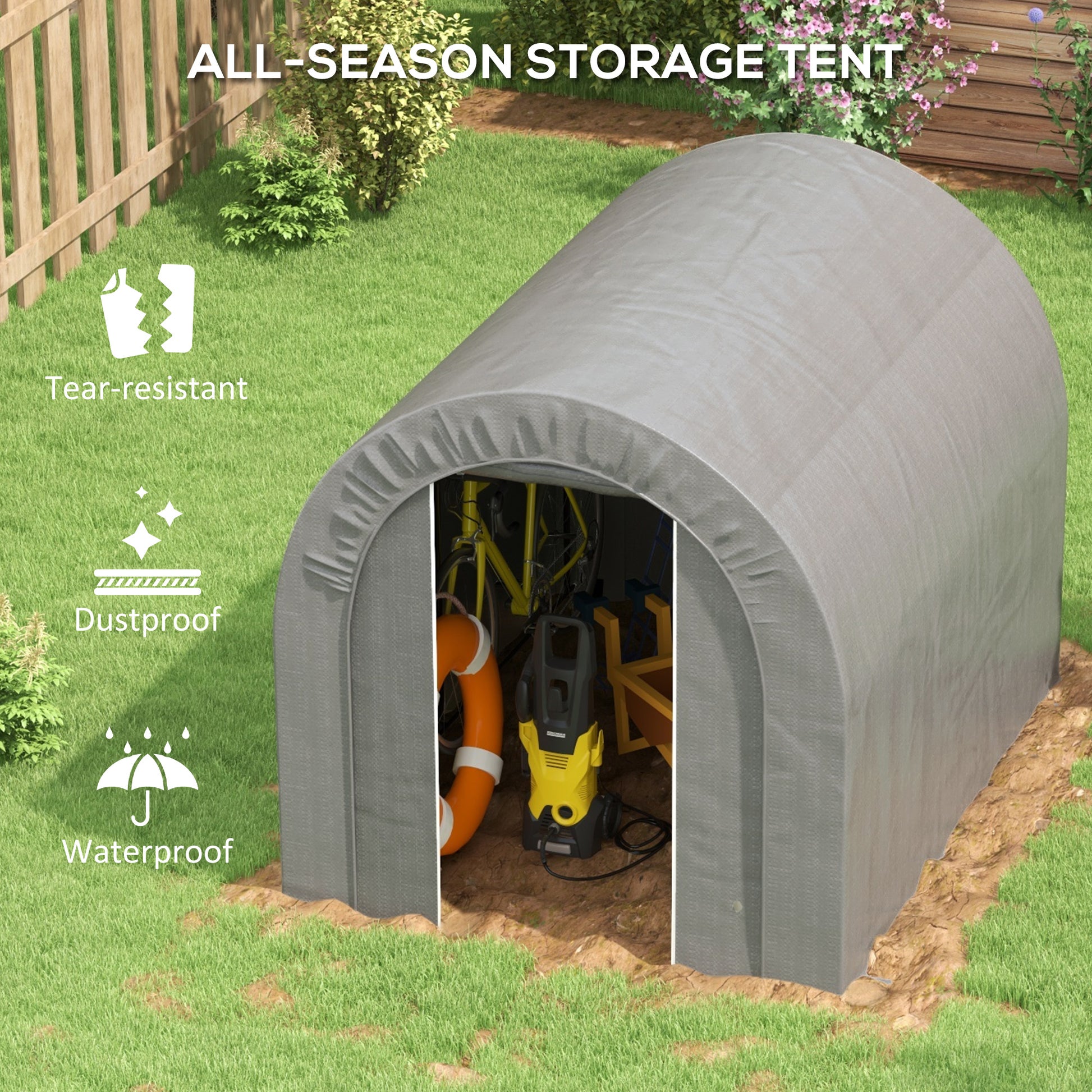 Outsunny 6' X 8' Garden Storage Tent, Heavy Duty Outdoor Shed, Waterproof Portable Shed Storage Shelter With Galvanized Metal Frame For Bike, Motorcycle, Garden Tools, Gray Dark Gray Metal
