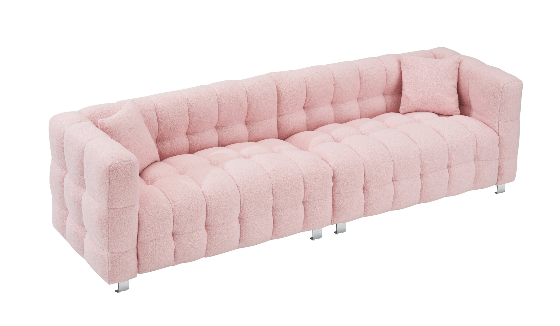 102 Inch Pink Teddy Fleece Sofa With Two Throw Pillows In Living Room Bedroom Apartment Sofa Supported By Hardware Feet Pink Polyester Blend 4 Seat